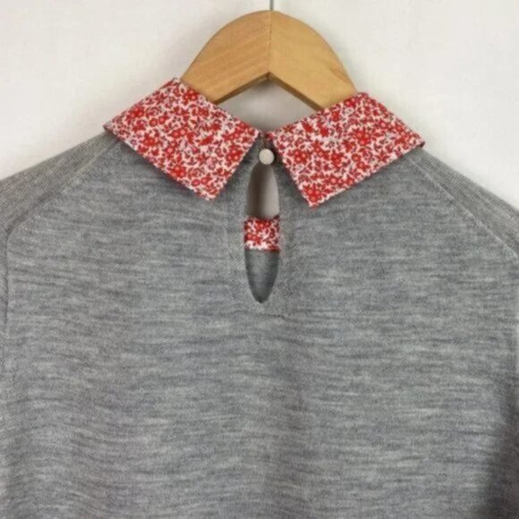J.Crew x Liberty S Tippi Sweater Camomille Print Collar Gray Red White - Picture 13 of 15